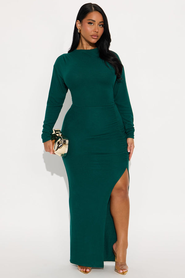 Sierrah Ruched Sweater Maxi Dress - Hunter