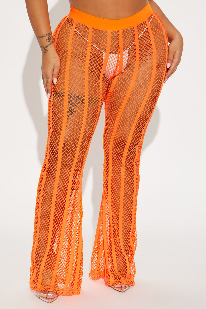 Summer Party Starter Fishnet Cover Up Pants - Orange