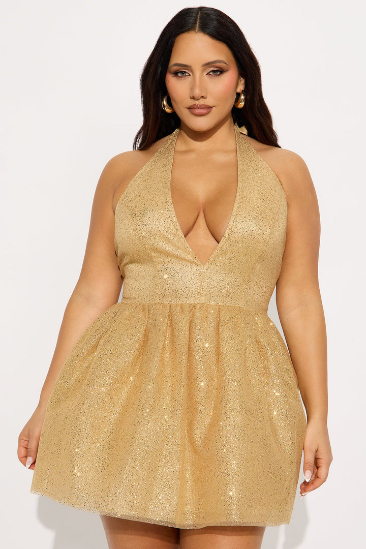 Glammed For The Night Sparkle Mini Dress - Gold