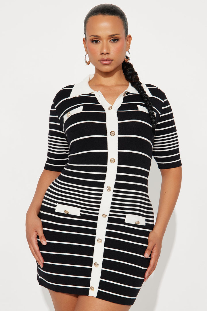 Jaden Striped Sweater Mini Dress - Black/White