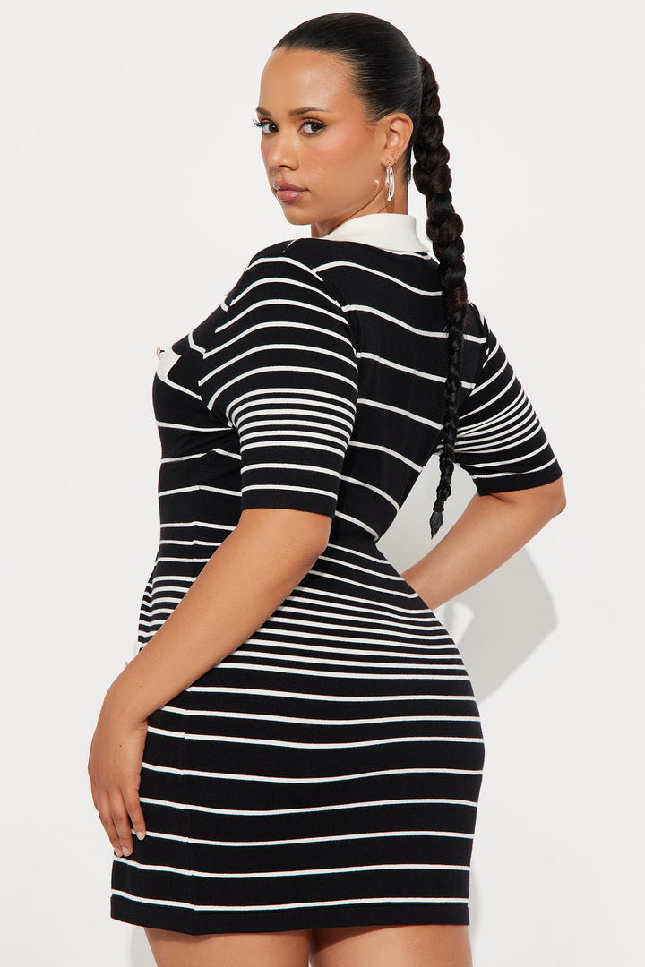 Jaden Striped Sweater Mini Dress - Black/White