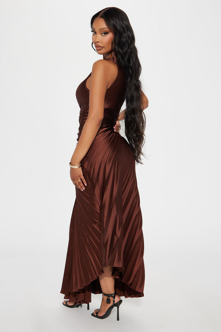 Belle Satin Maxi Dress - Chocolate