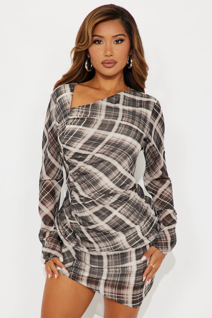 Shirley Plaid Mini Dress - Brown Combo