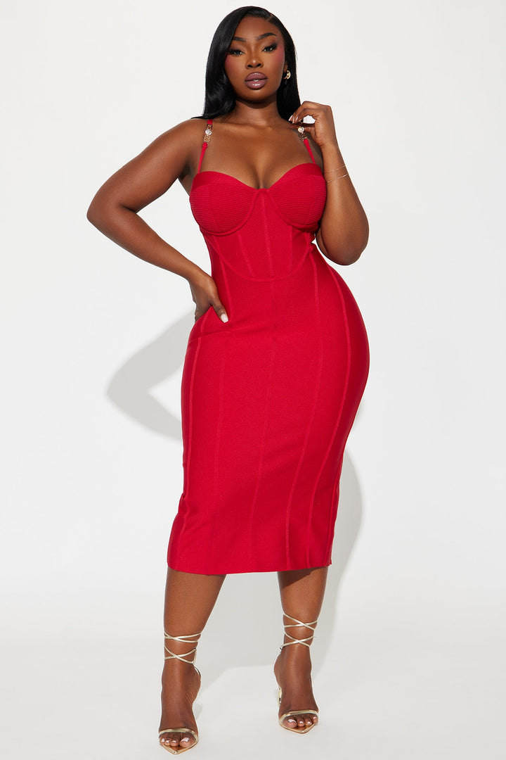Victoria Bandage Midi Dress - Red