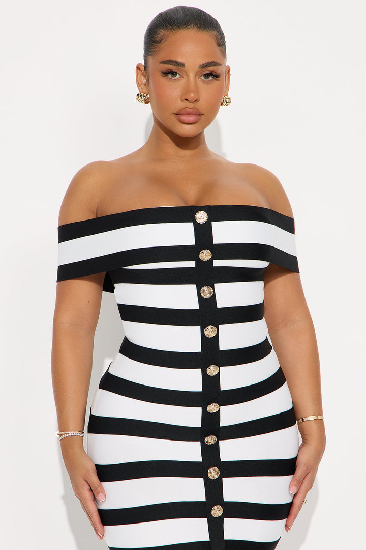 Zaria Striped Bandage Midi Dress - Black/White