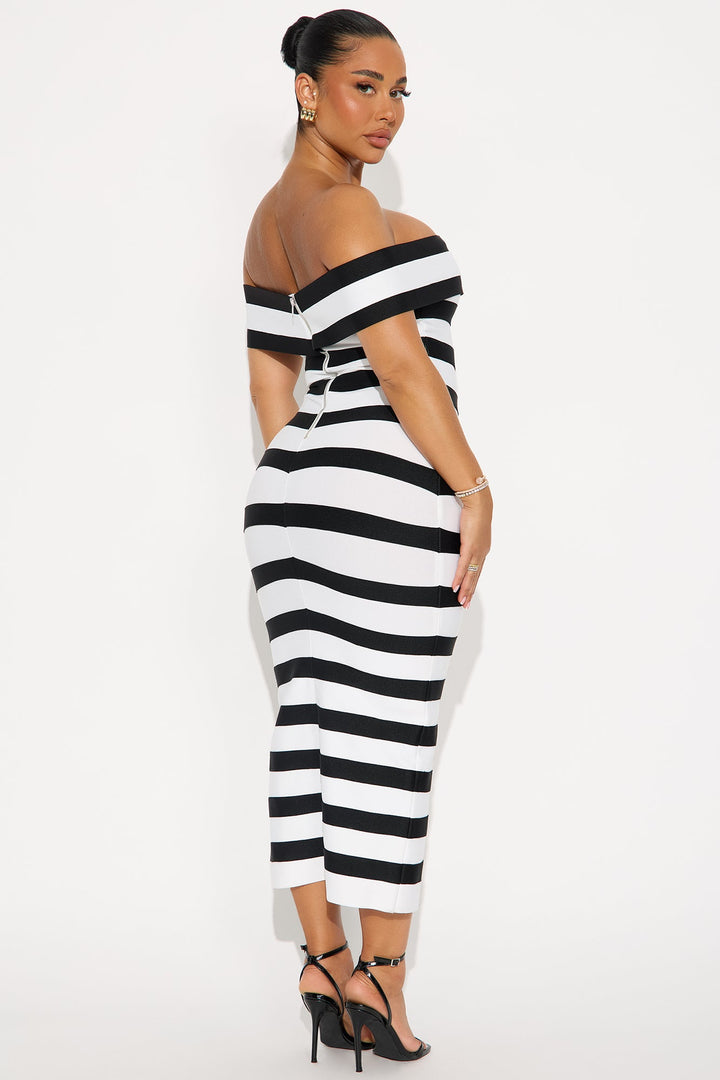 Zaria Striped Bandage Midi Dress - Black/White