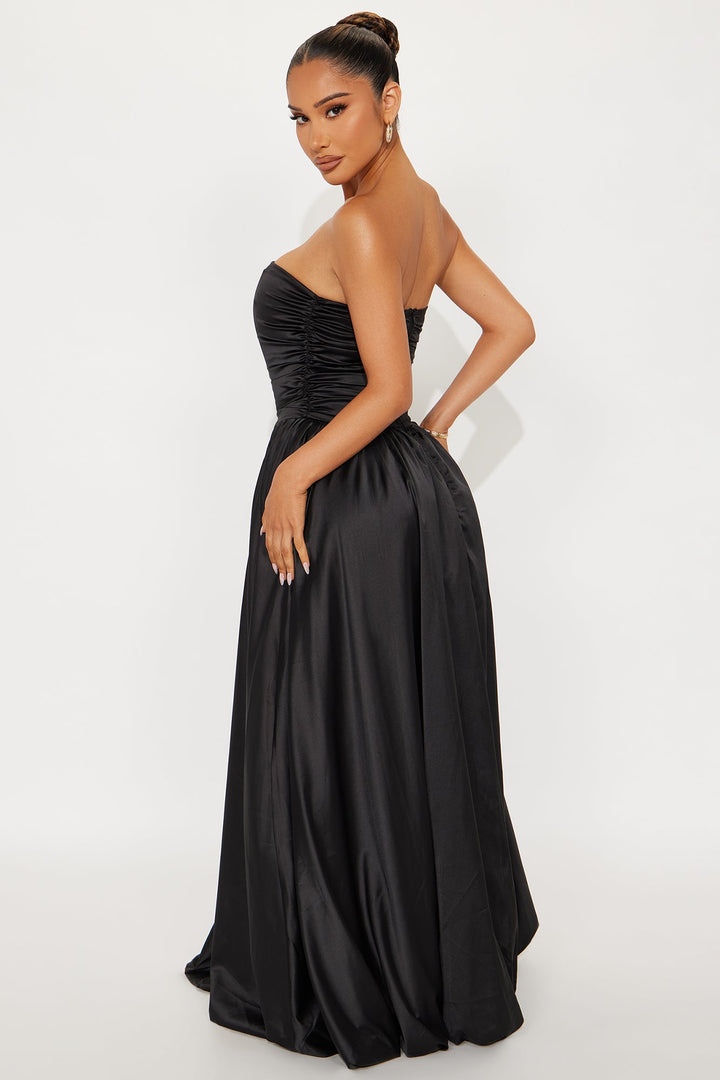Carmen Strapless Satin Gown - Black