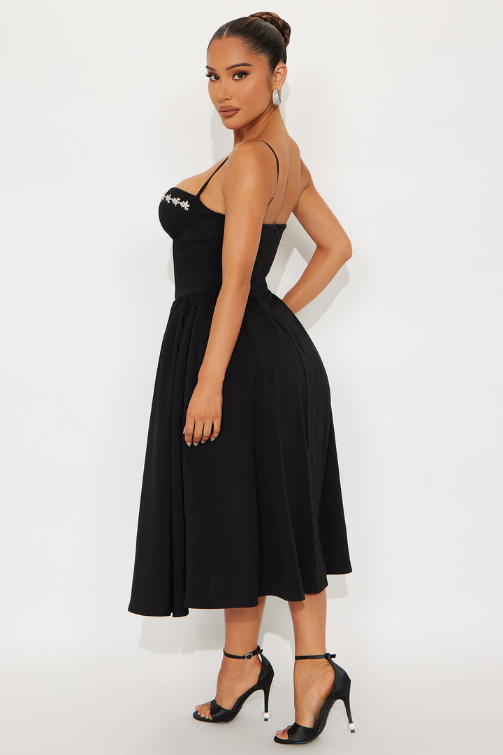 Abigail Rhinestone Midi Dress - Black