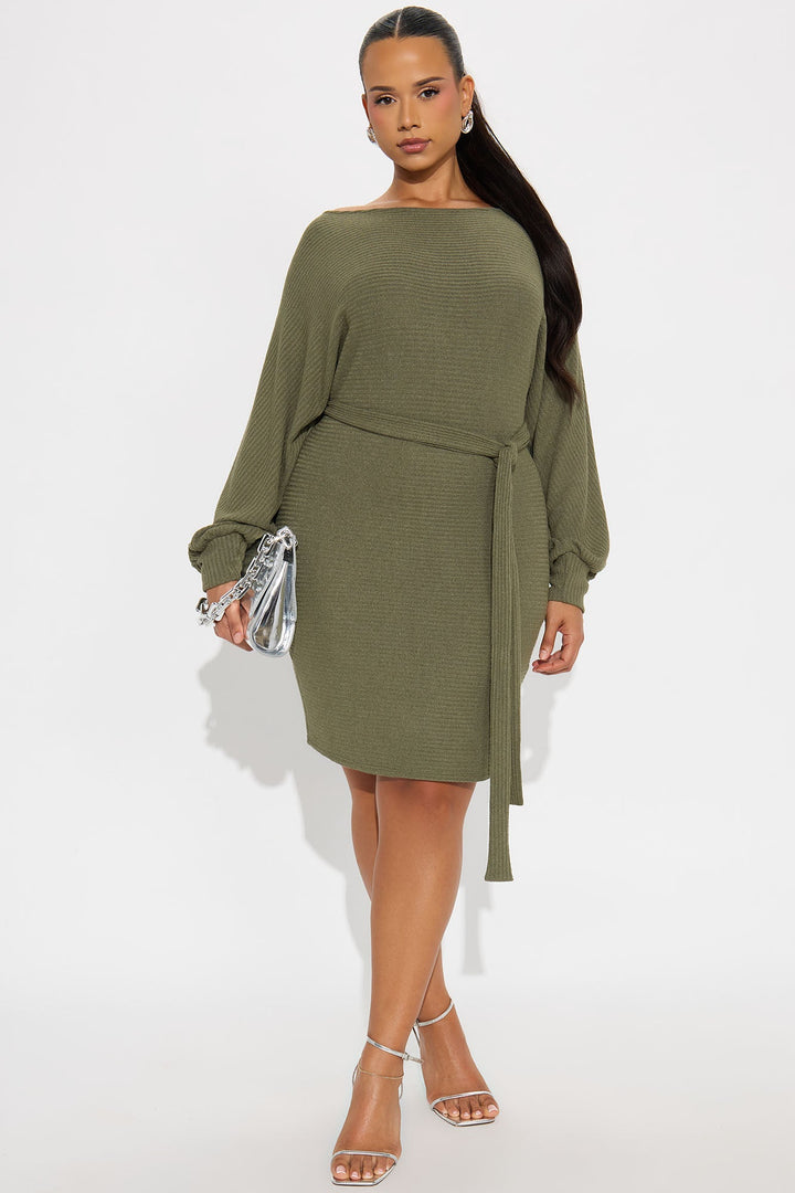 Take Care Textured Mini Dress - Olive
