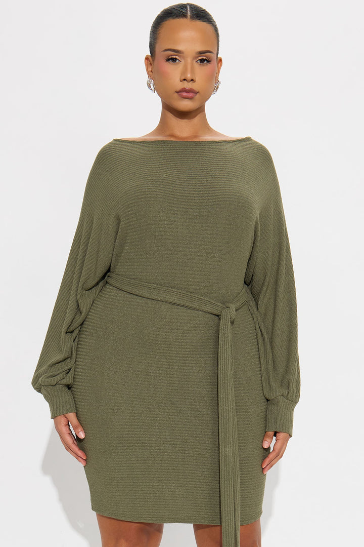 Take Care Textured Mini Dress - Olive
