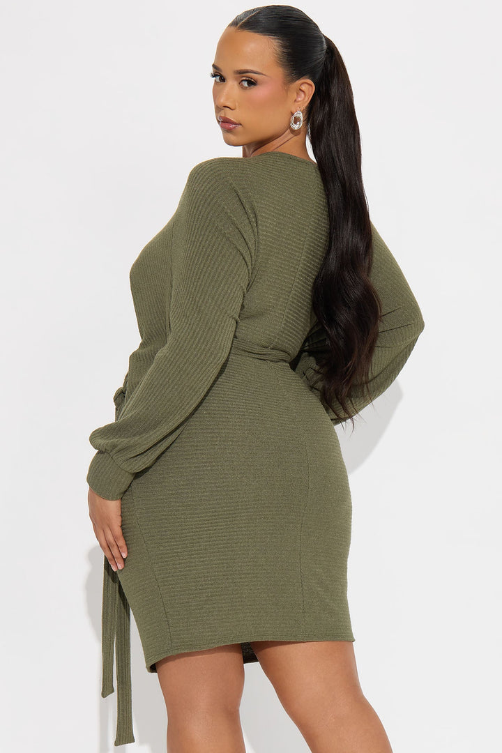 Take Care Textured Mini Dress - Olive