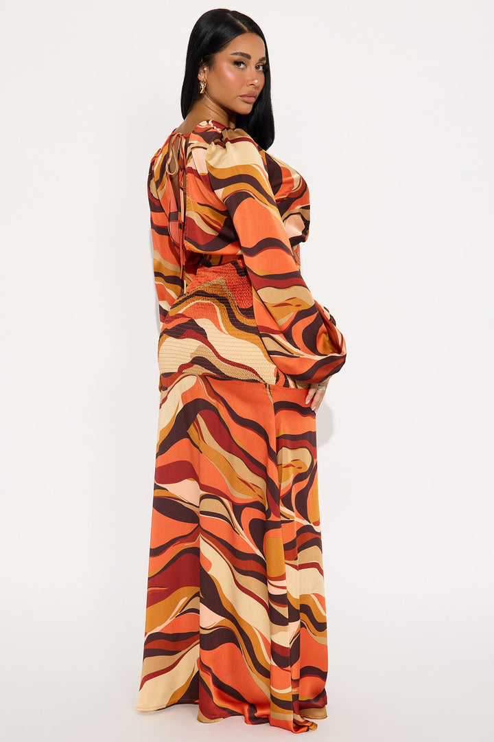 Sierra Belted Smocked Maxi Dress - Rust/combo