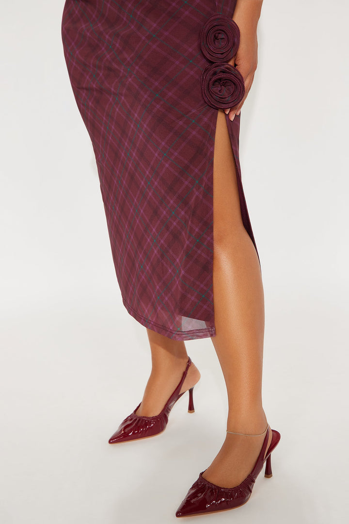 Rosie Ruched Plaid Mini Dress - Burgundy