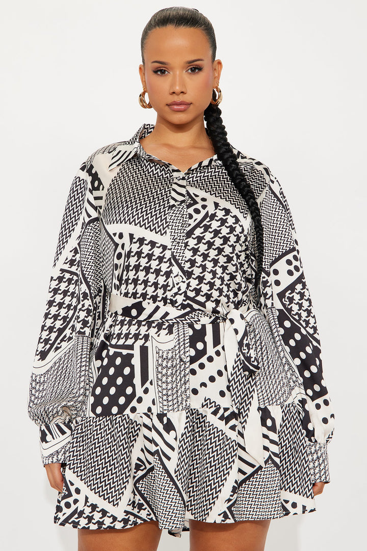 Skylar Satin Mini Dress - White/Black