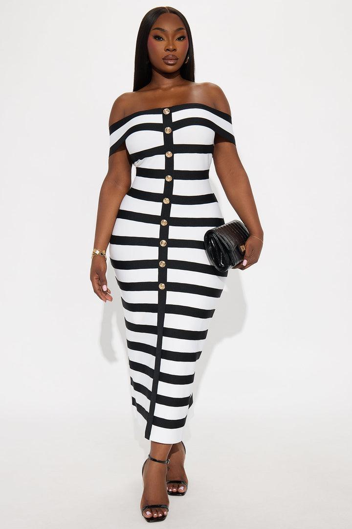 Zaria Striped Bandage Midi Dress - Black/White