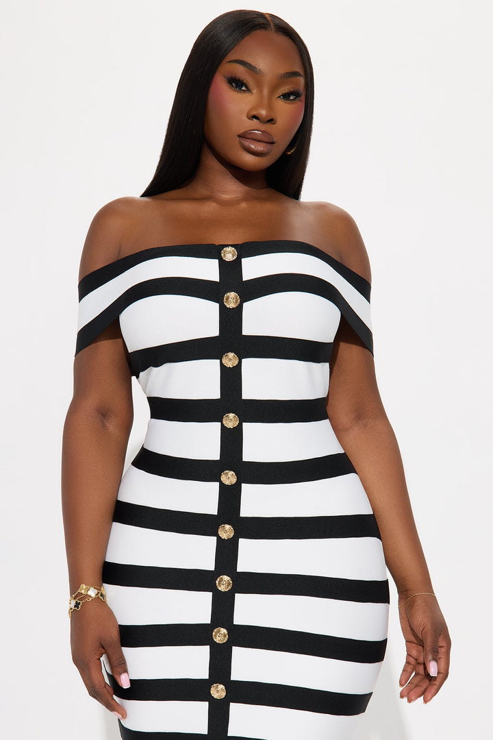 Zaria Striped Bandage Midi Dress - Black/White