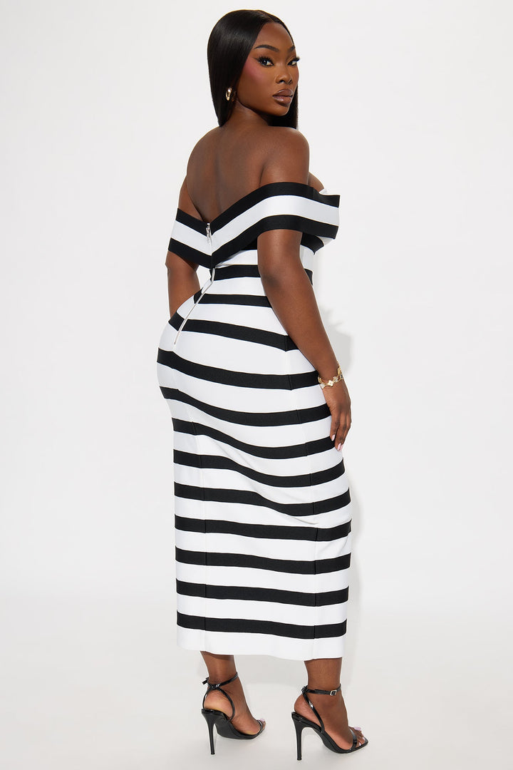 Zaria Striped Bandage Midi Dress - Black/White