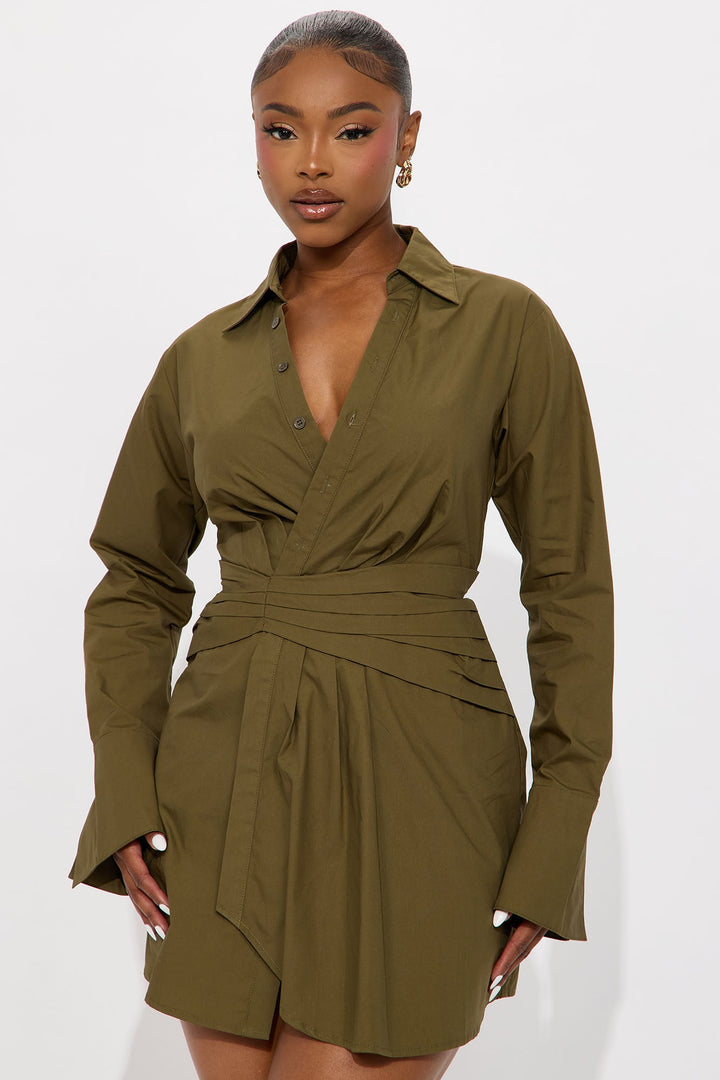 Ainsley Collar Shirt Mini Dress - Hunter