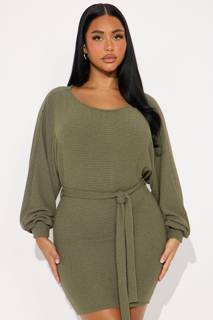 Take Care Textured Mini Dress - Olive