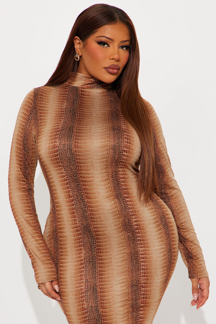 Adrianna Animal Print Midi Dress - Brown/combo