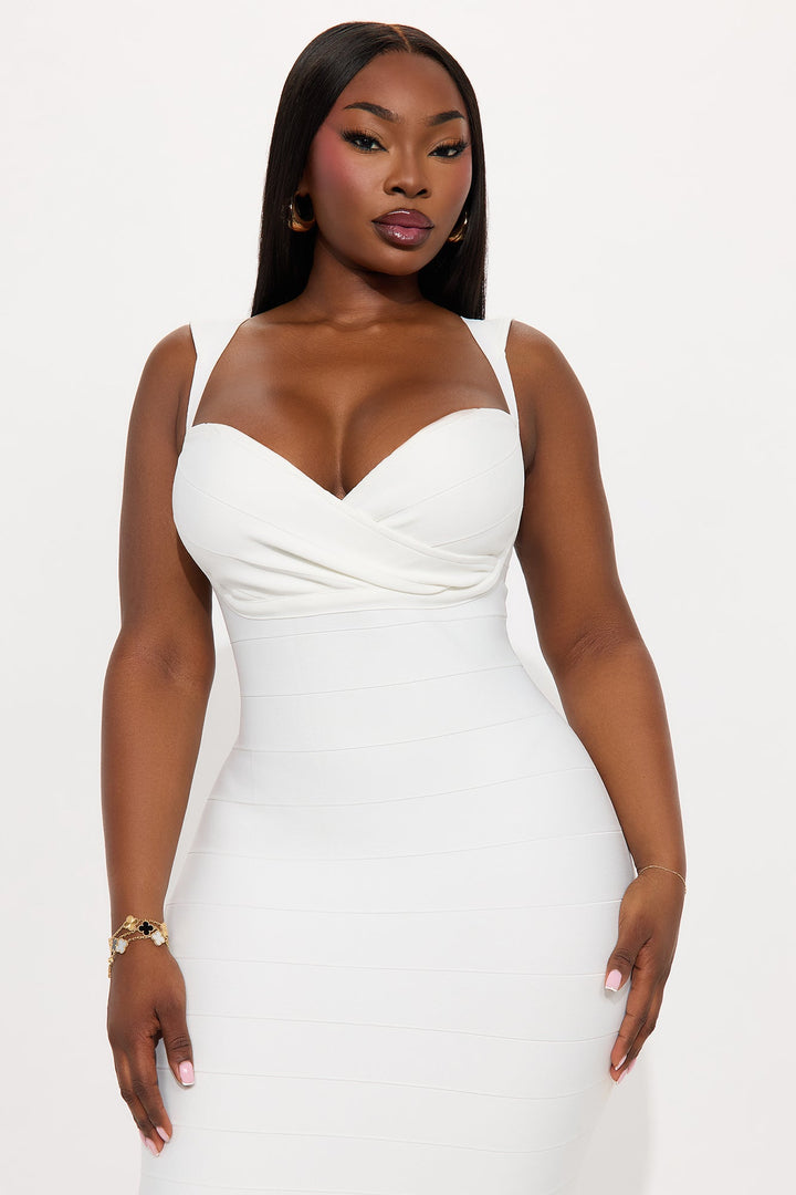 Tori Surplice Bandage Midi Dress - White