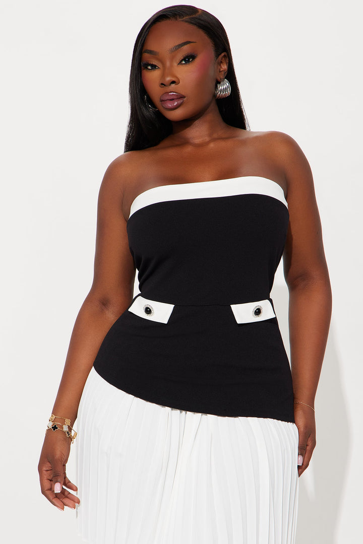 Posie Pleated Mini Dress - Black/White