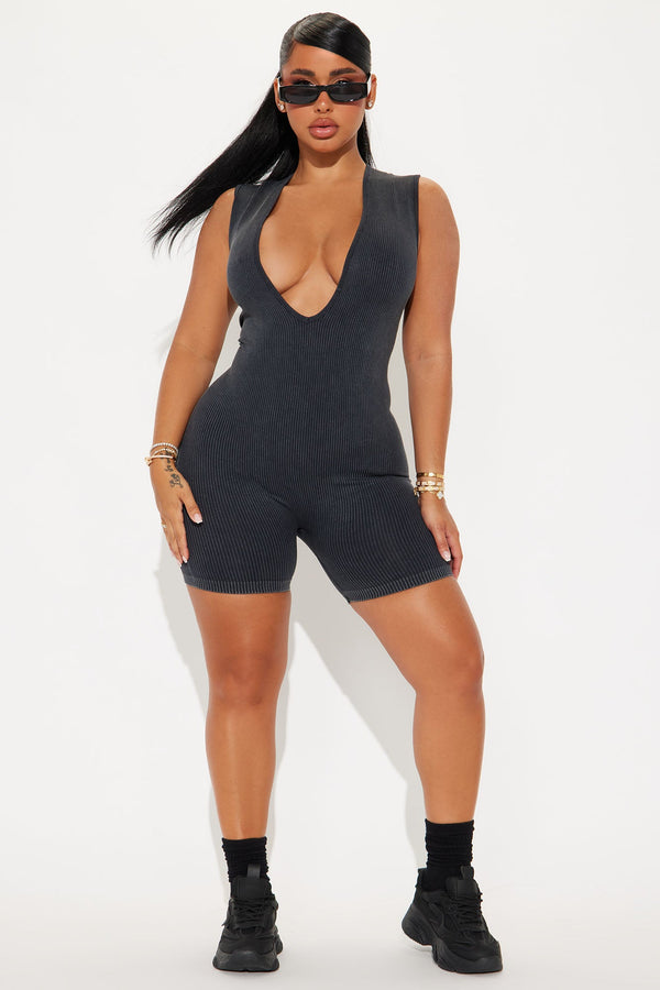 Julane Washed Seamless Romper - Black
