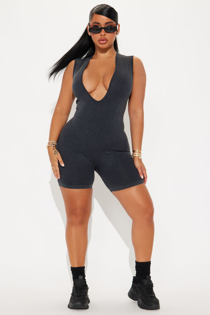 Julane Washed Seamless Romper - Black