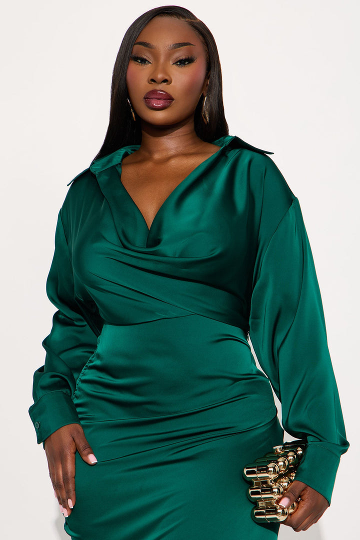 Sally Satin Shirt Mini Dress - Emerald