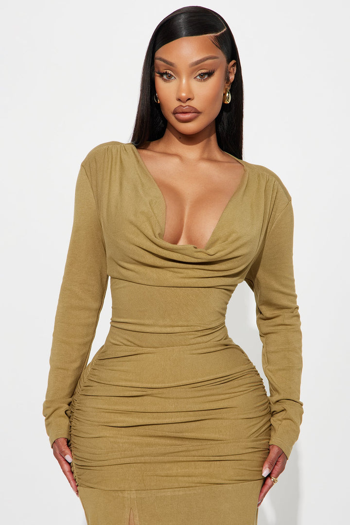 Nelly Long Sleeve Maxi Dress - Olive