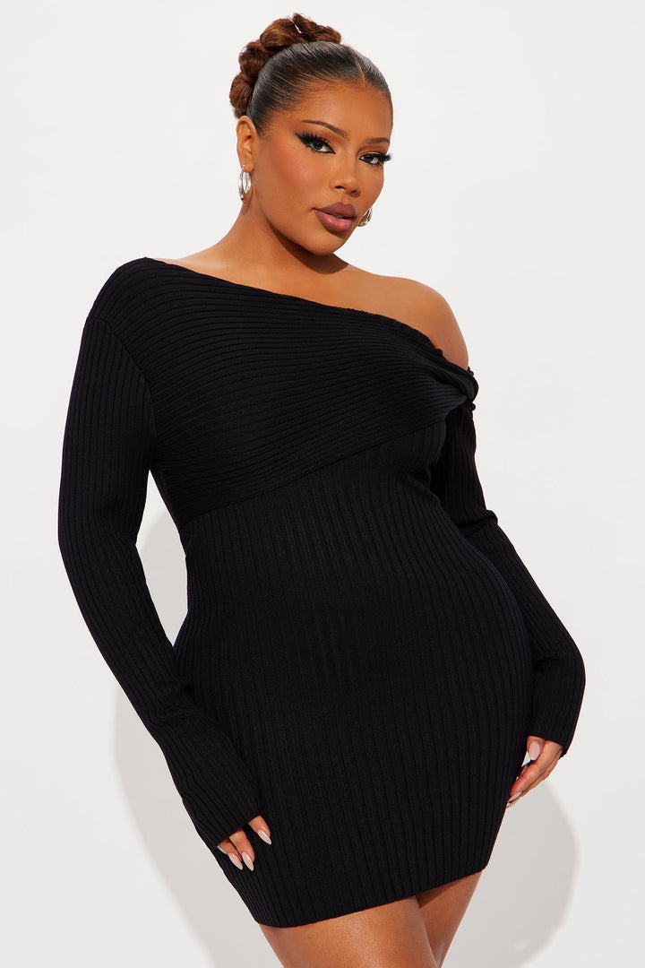 Nahla Long Sleeve Ribbed Mini Dress - Black