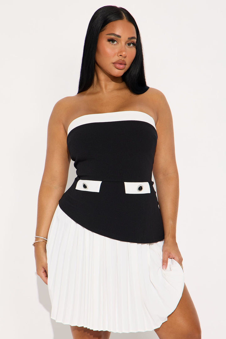 Posie Pleated Mini Dress - Black/White