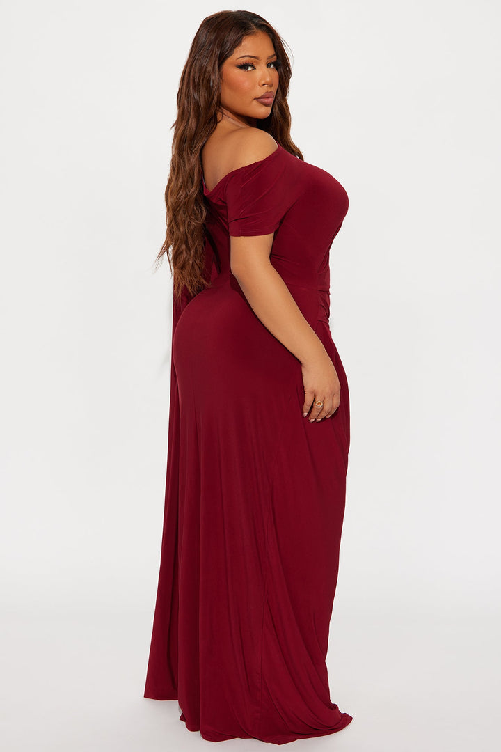 After Thought Asymmetrical Draped Maxi Dress - Wine
