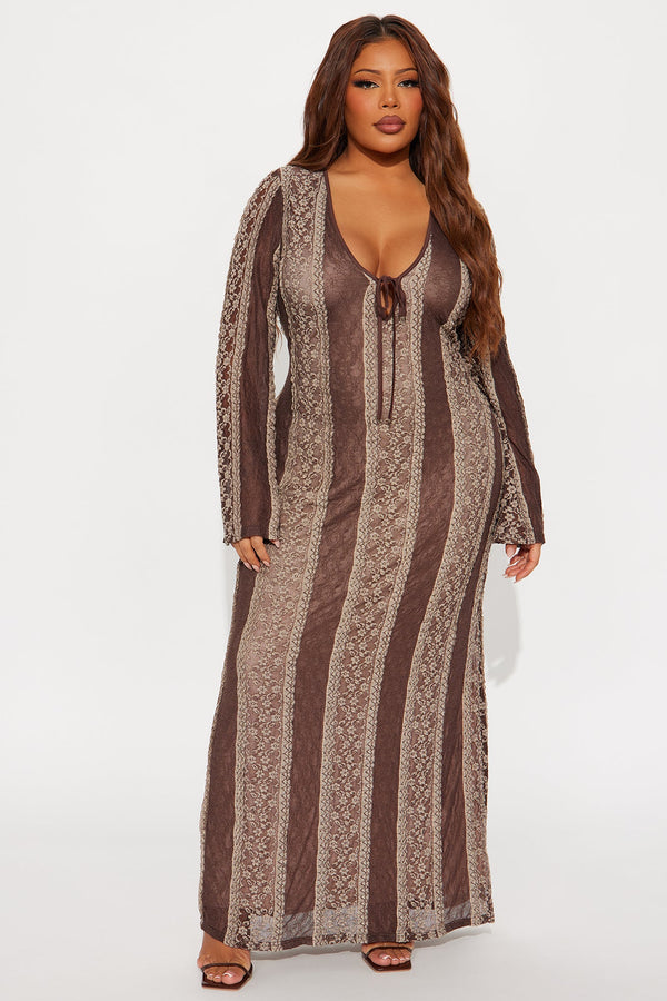 Abelyn Lace Maxi Dress - Brown