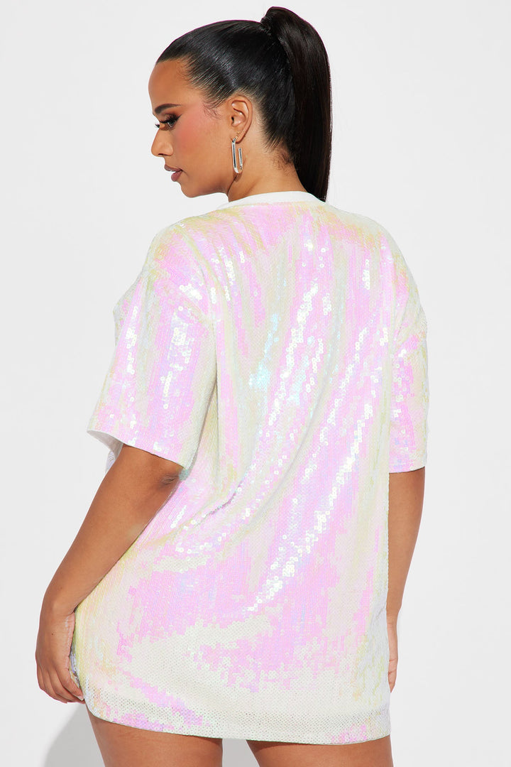 Always The Birthday Queen Sequin Shirt Dress - White