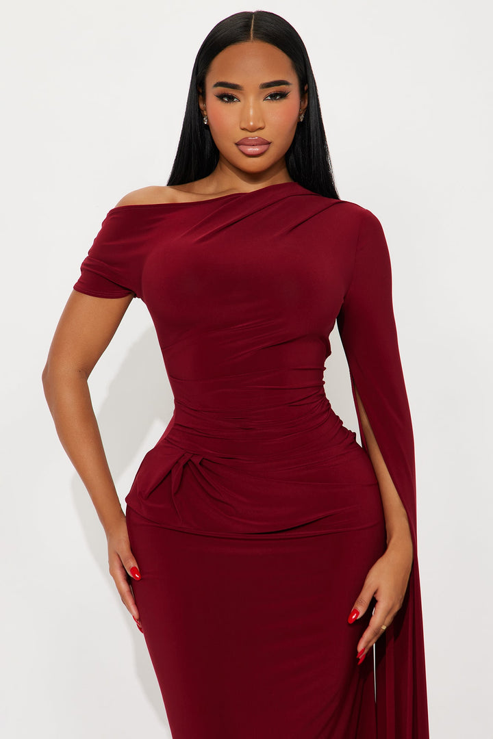 After Thought Asymmetrical Draped Maxi Dress - Wine