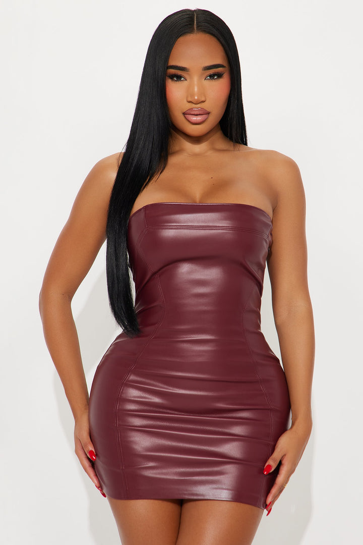 Matching Auras Faux Leather Mini Dress - Wine