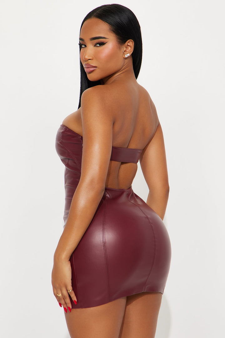 Matching Auras Faux Leather Mini Dress - Wine
