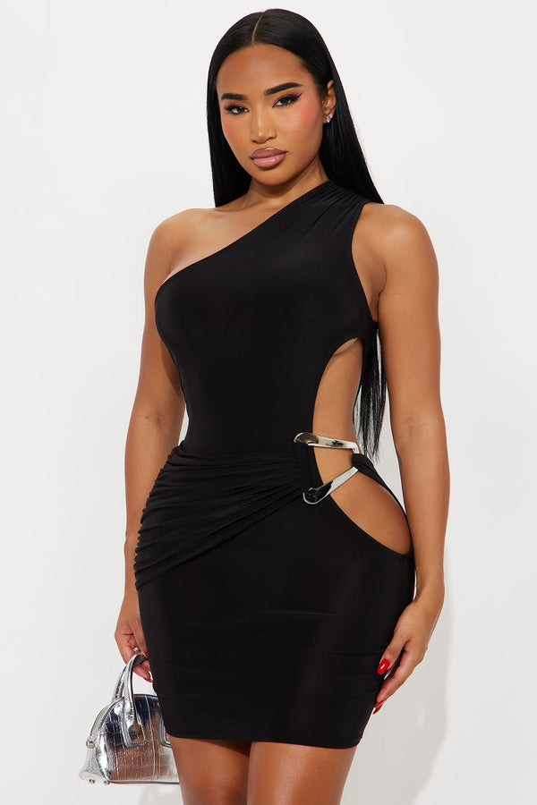 Alba One Shoulder Mini Dress - Black