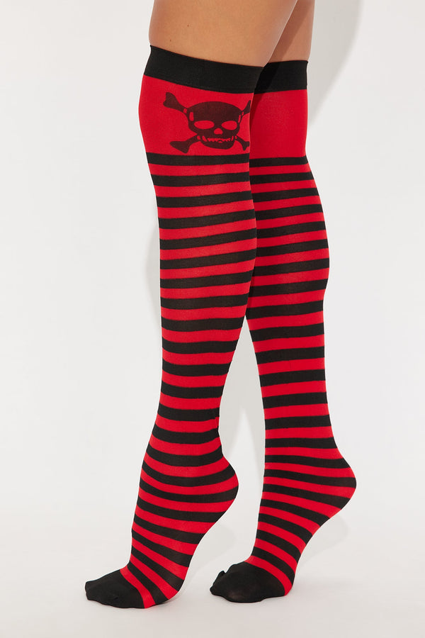 Ahoy Mate Knee High Socks - Red/Black