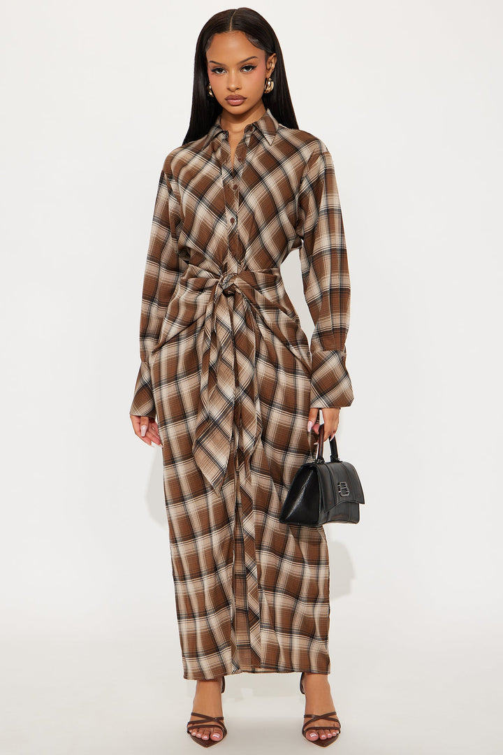 Xylia Plaid Maxi Dress - Brown