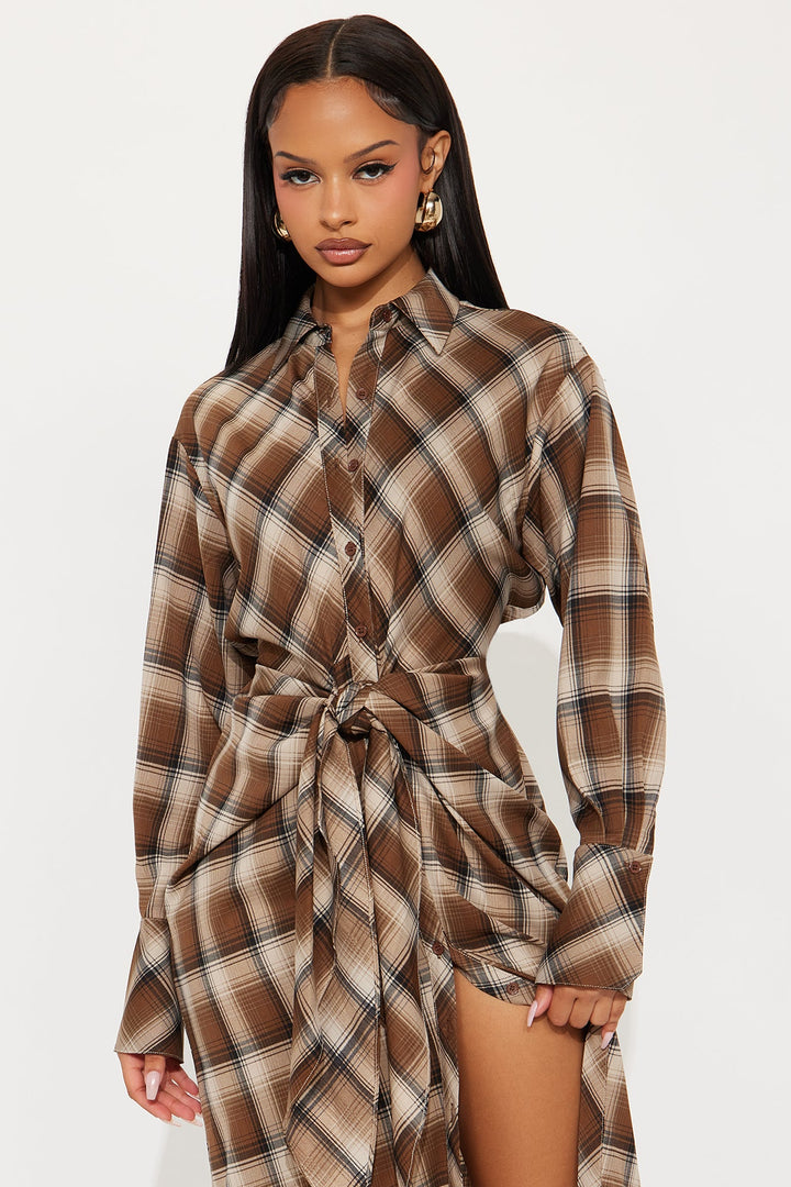 Xylia Plaid Maxi Dress - Brown