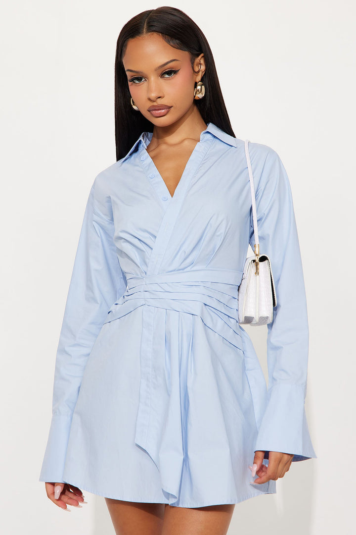 Ainsley Collar Shirt Mini Dress - Blue
