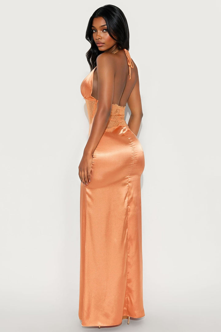 Blushing Over You Lace Satin Gown - Copper