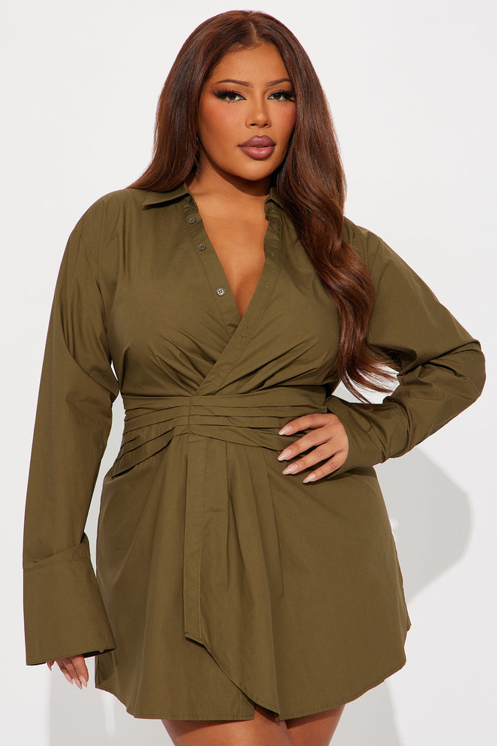 Ainsley Collar Shirt Mini Dress - Hunter