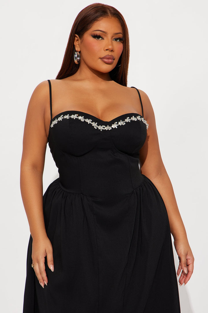 Abigail Rhinestone Midi Dress - Black