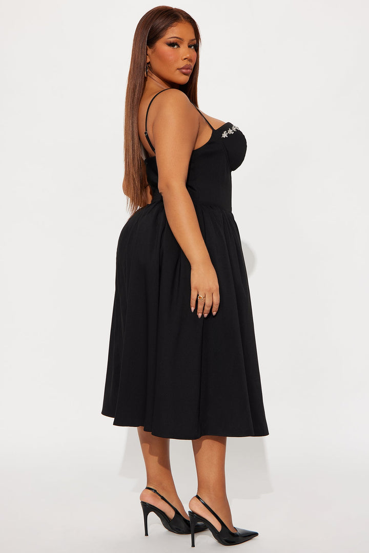 Abigail Rhinestone Midi Dress - Black