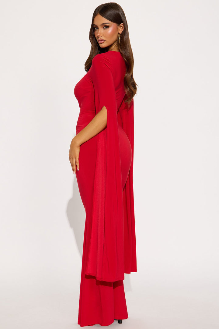 Thinking Rich Cape Maxi Dress - Red