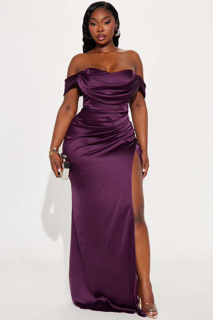 Dressing For Success Satin Maxi Dress - Plum