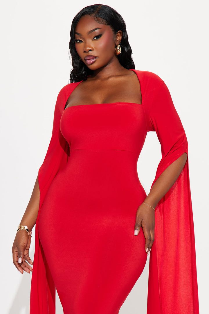 Thinking Rich Cape Maxi Dress - Red